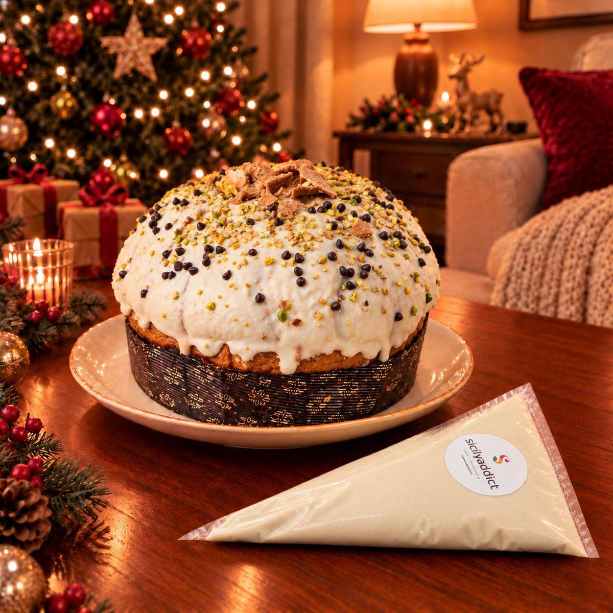 Panettone artigianale al CANNOLO SICILIANO 800 g + 500g di sac a poche di ricotta