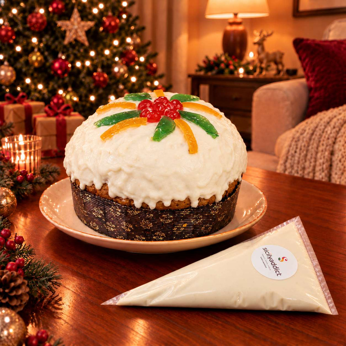 Panettone artigianale alla cassata siciliana Pancassata 800g + sac a poche di ricotta 500g