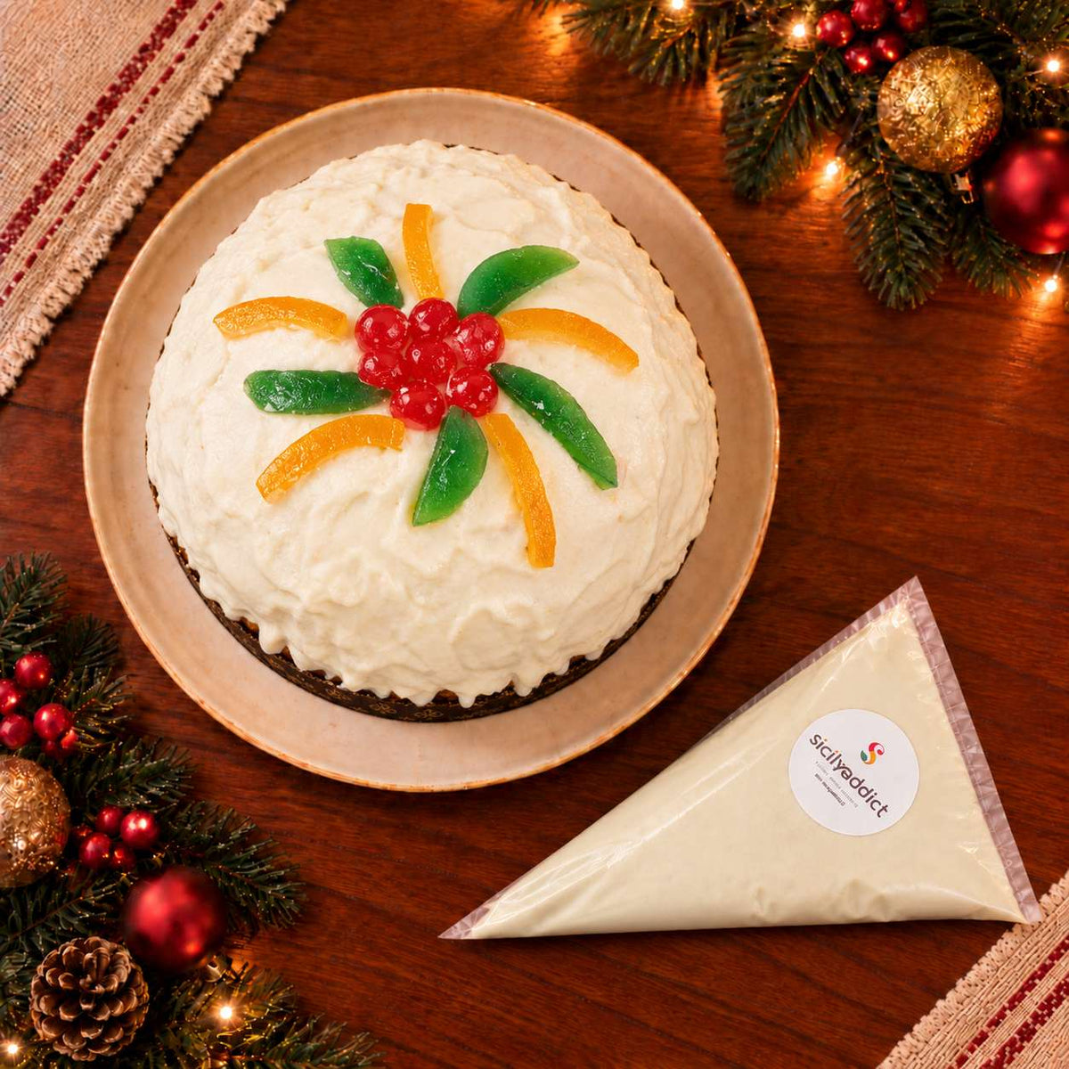 Panettone artigianale alla cassata siciliana Pancassata 800g + sac a poche di ricotta 500g