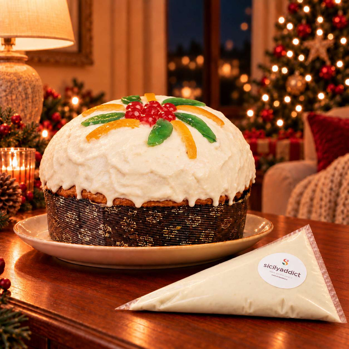 Panettone artigianale alla cassata siciliana Pancassata 800g + sac a poche di ricotta 500g