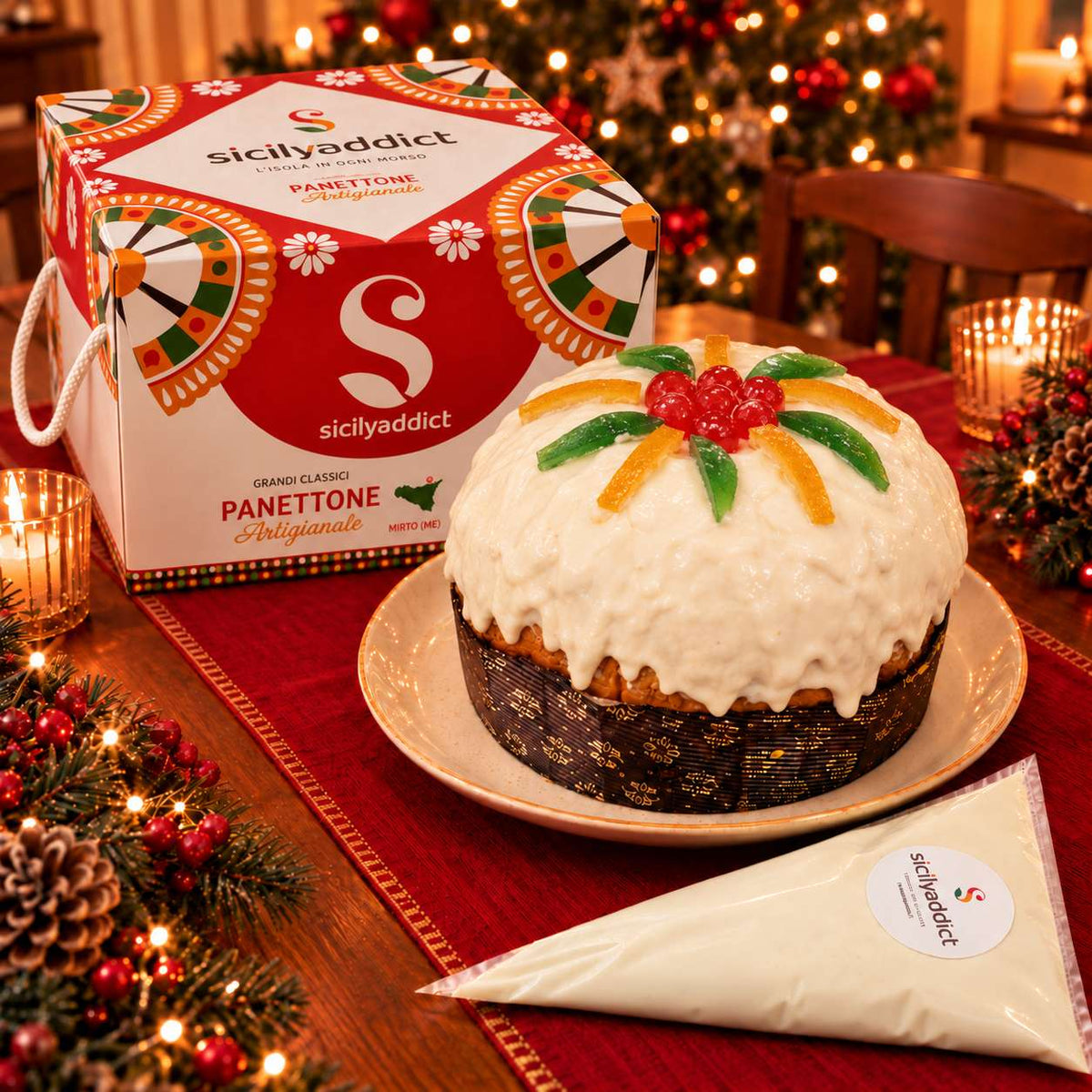 Panettone artigianale alla cassata siciliana Pancassata 800g + sac a poche di ricotta 500g