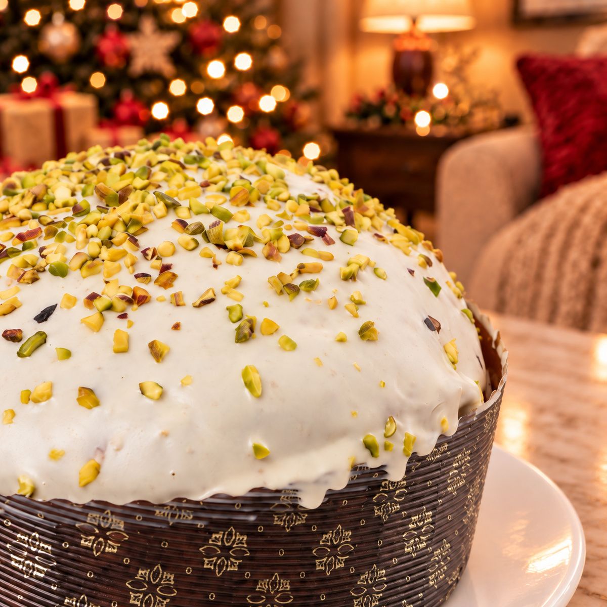 Panettone artigianale Pistacchio e Gocce di Cioccolato Bianco