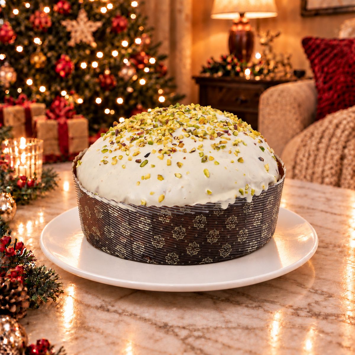 Panettone artigianale Pistacchio e Gocce di Cioccolato Bianco