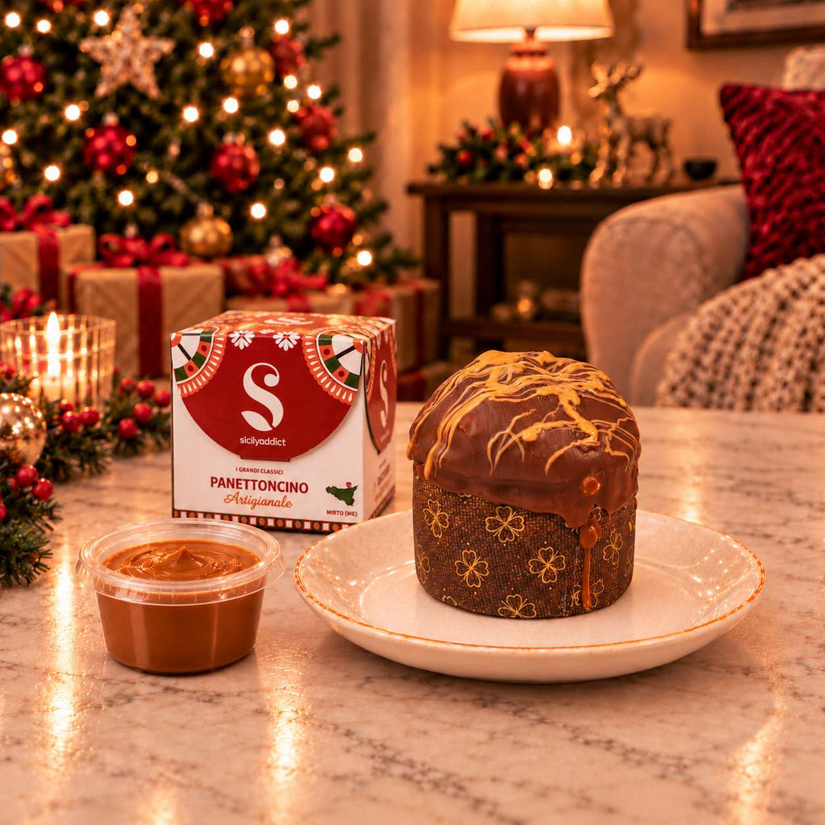 Panettoncino artigianale Caramello, Cioccolato e arachidi