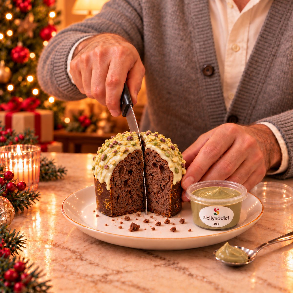 Panettoncino artigianale al cioccolato e pistacchio ciokopistacchio