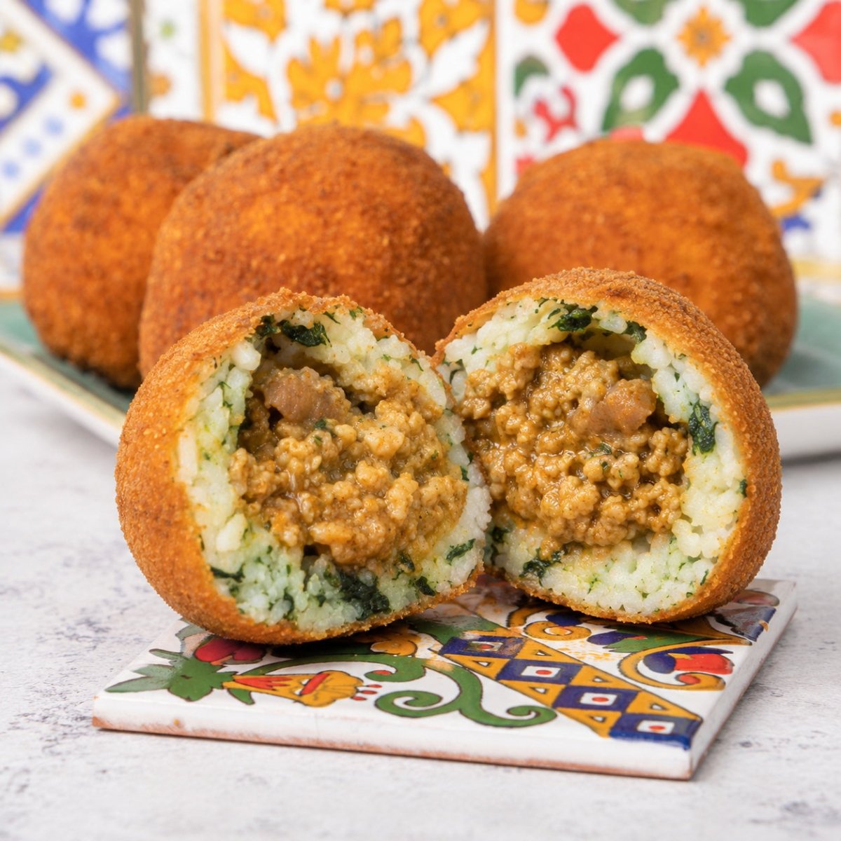 Arancini al ragù bianco con riso ai funghi e spinaci - SicilyAddict