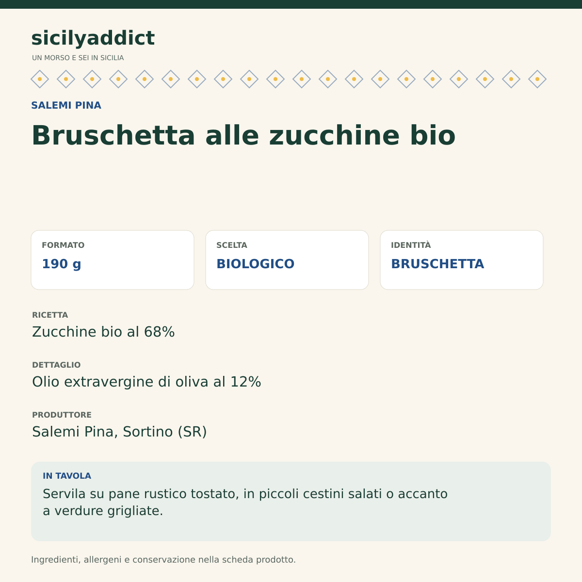 Bruschetta alle zucchine bio 190 g - SicilyAddict