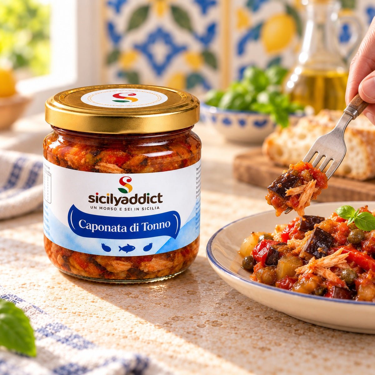 Caponata di melanzane e tonno 200g - SicilyAddict