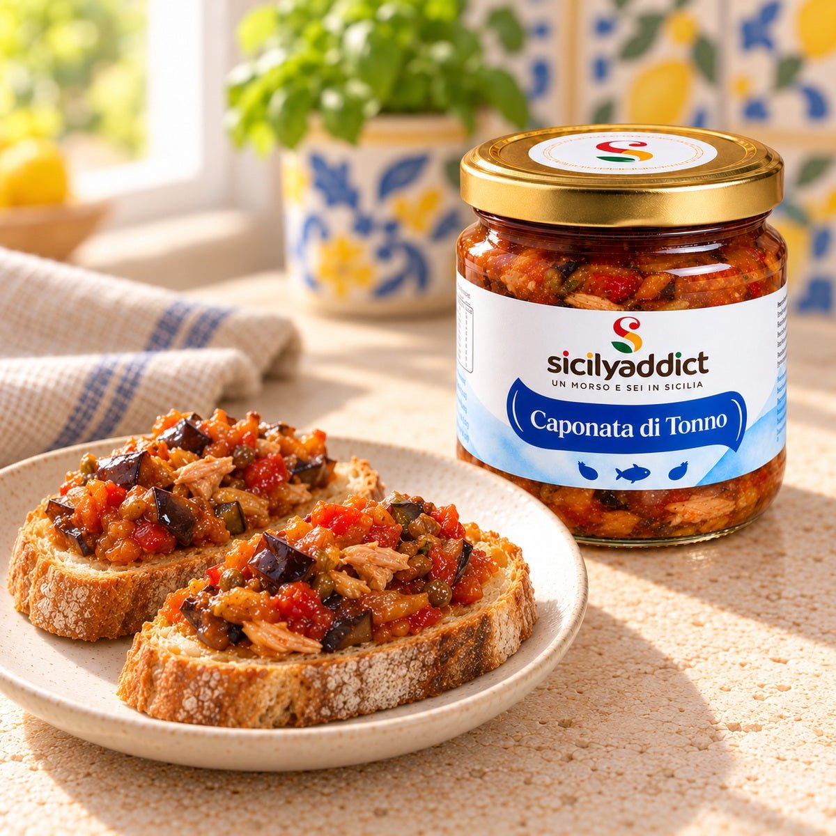 Caponata di melanzane e tonno 200g - SicilyAddict