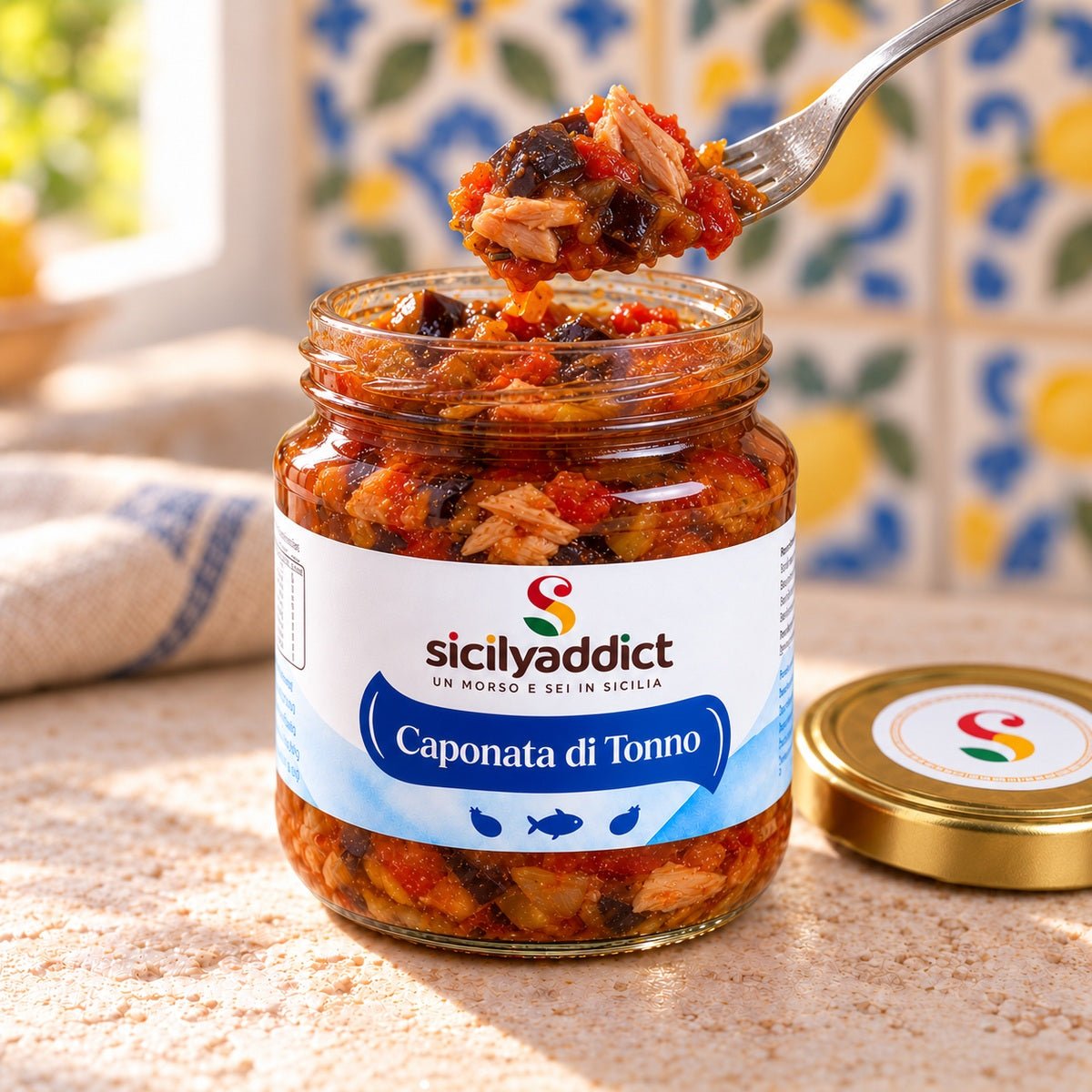 Caponata di melanzane e tonno 200g - SicilyAddict