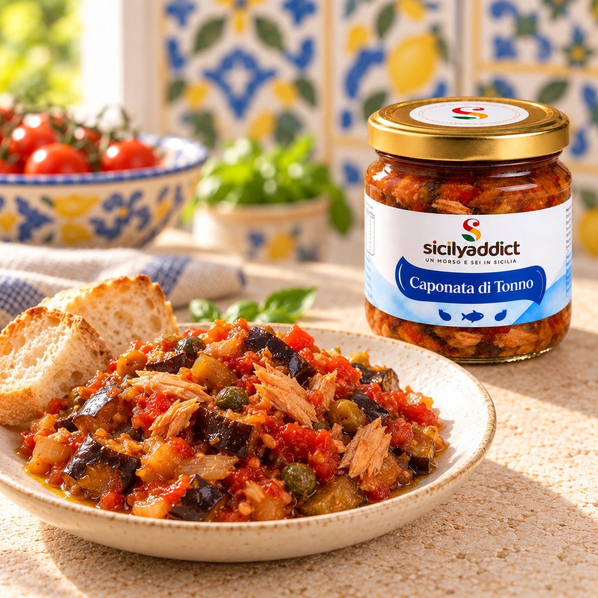 Caponata di melanzane e tonno 200g - SicilyAddict