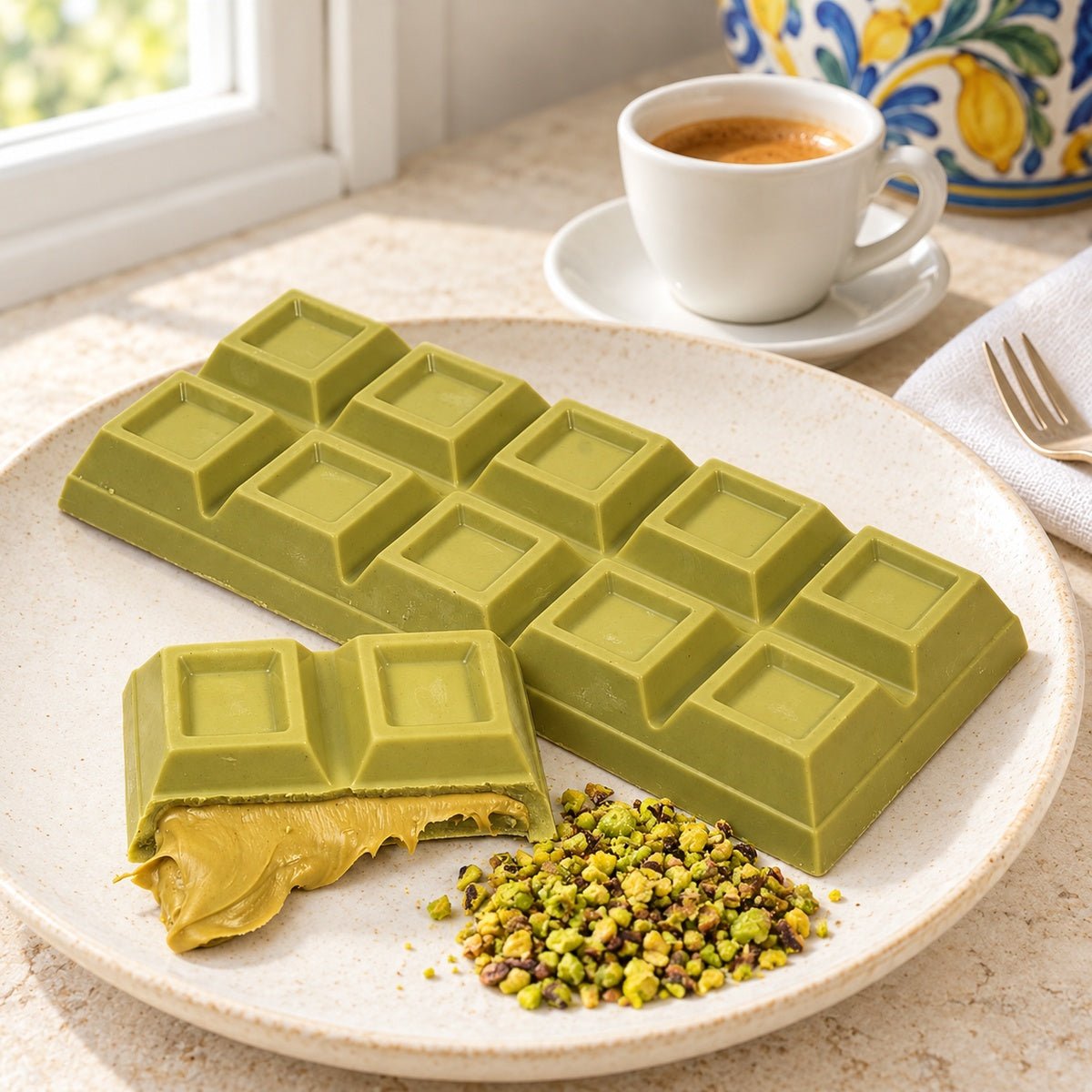 Cioccolato al Pistacchio ripieno di crema 550g - SicilyAddict