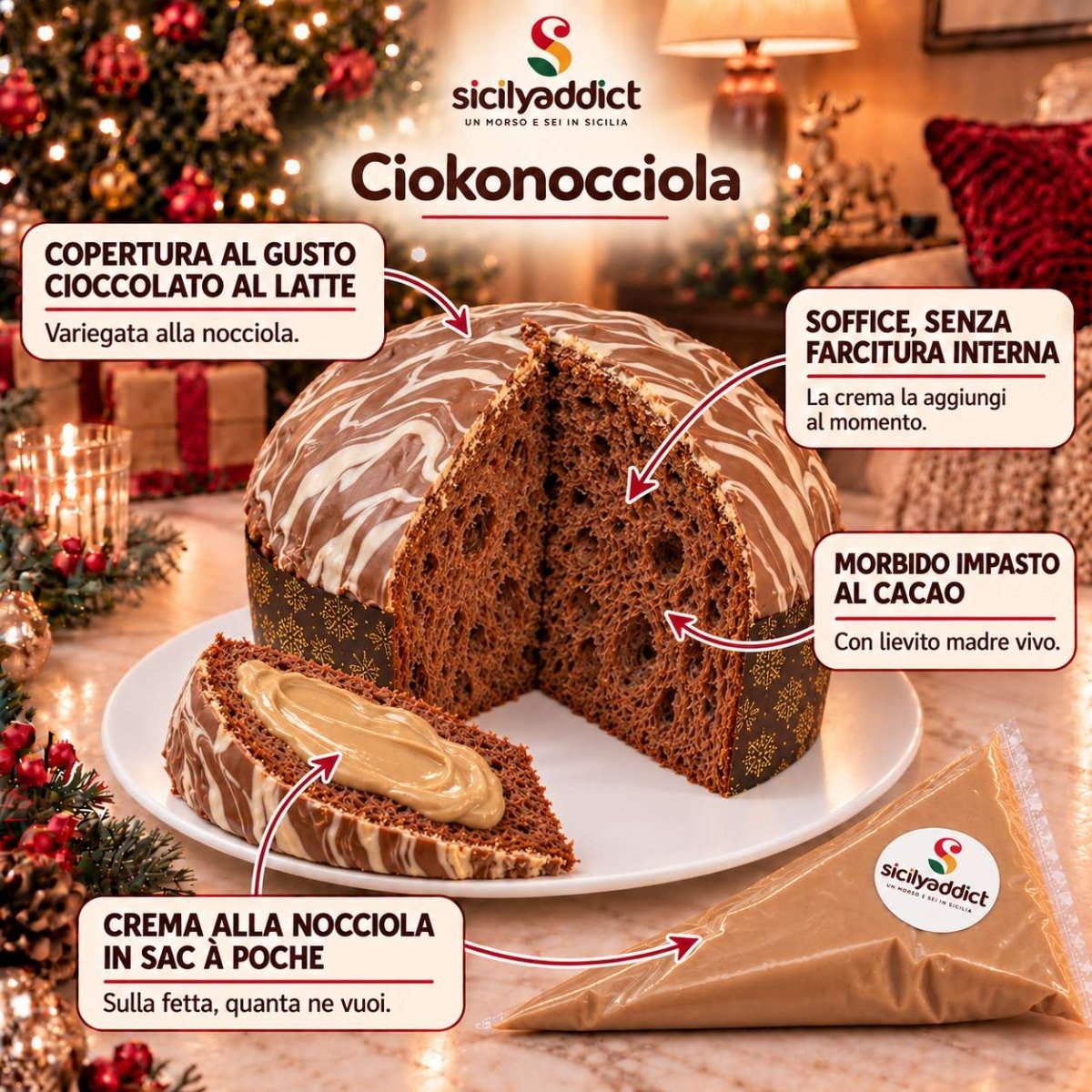 Panettone artigianale al cioccolato e nocciole Ciokonocciola - SicilyAddict