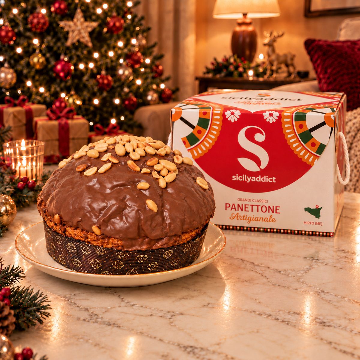 Panettone artigianale Caramello, Cioccolato e Arachidi - SicilyAddict