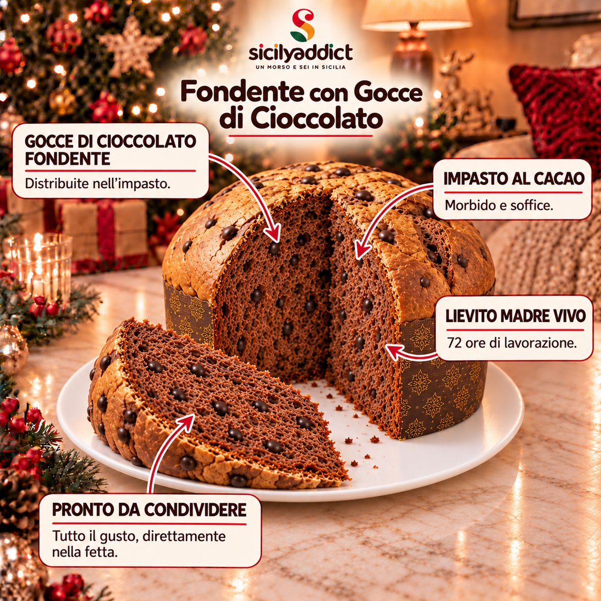 Panettone artigianale con gocce di cioccolato fondente - SicilyAddict