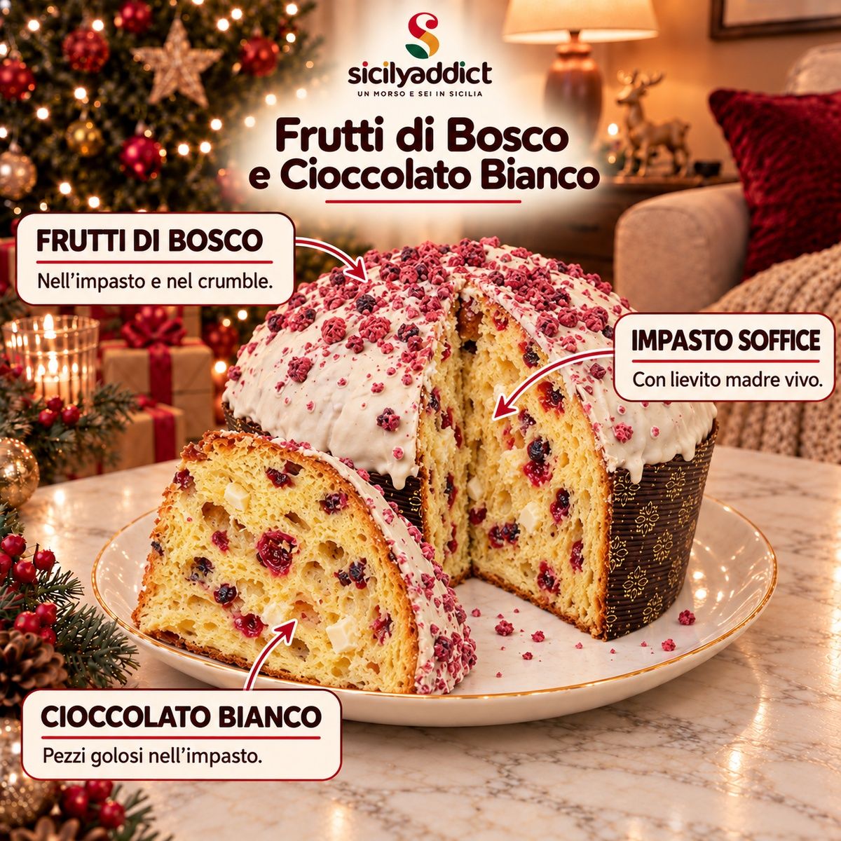 Panettone artigianale Frutti di Bosco e Cioccolato Bianco - SicilyAddict