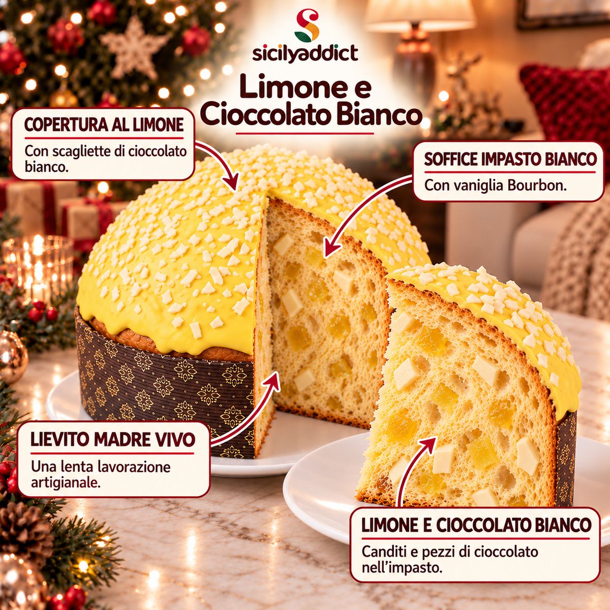 Panettone artigianale Limone e Cioccolato Bianco - SicilyAddict