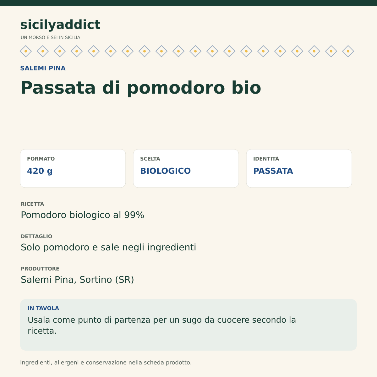 Passata di pomodoro bio 420 g - SicilyAddict