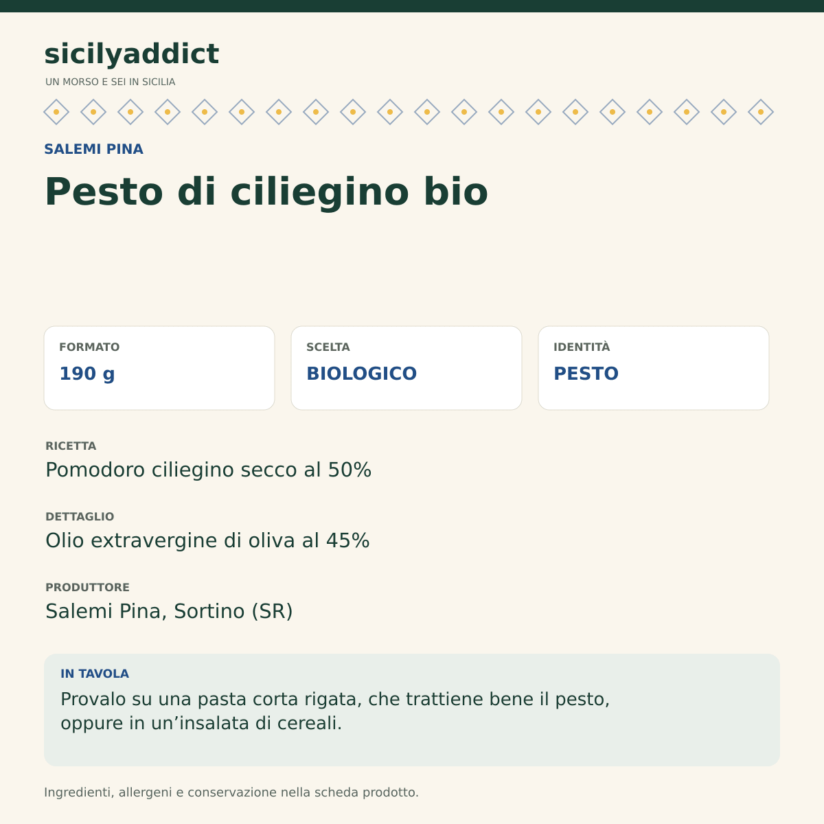 Pesto di pomodoro ciliegino bio 190 g - SicilyAddict