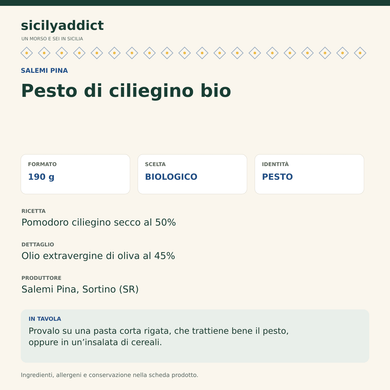 Pesto di pomodoro ciliegino bio 190 g - SicilyAddict