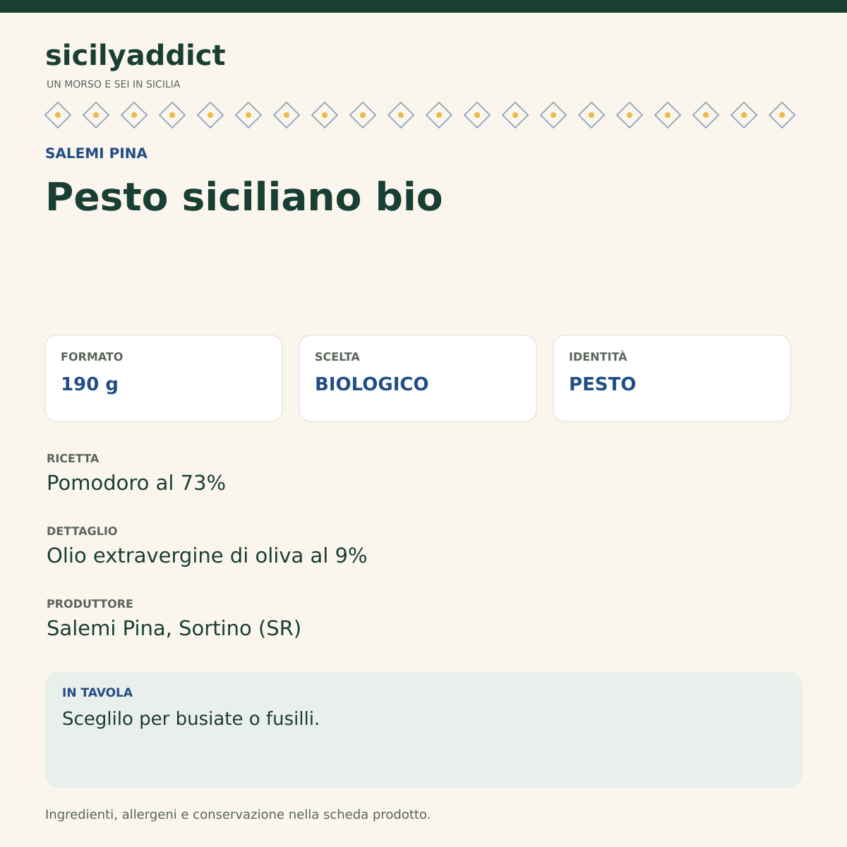 Pesto siciliano bio 190 g - SicilyAddict