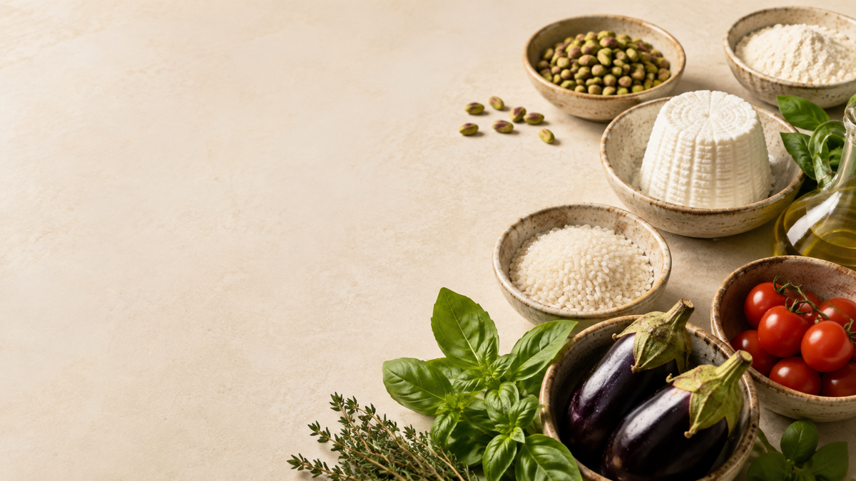 Materie prime selezionate: riso, ricotta, pistacchi, ortaggi ed erbe aromatiche
