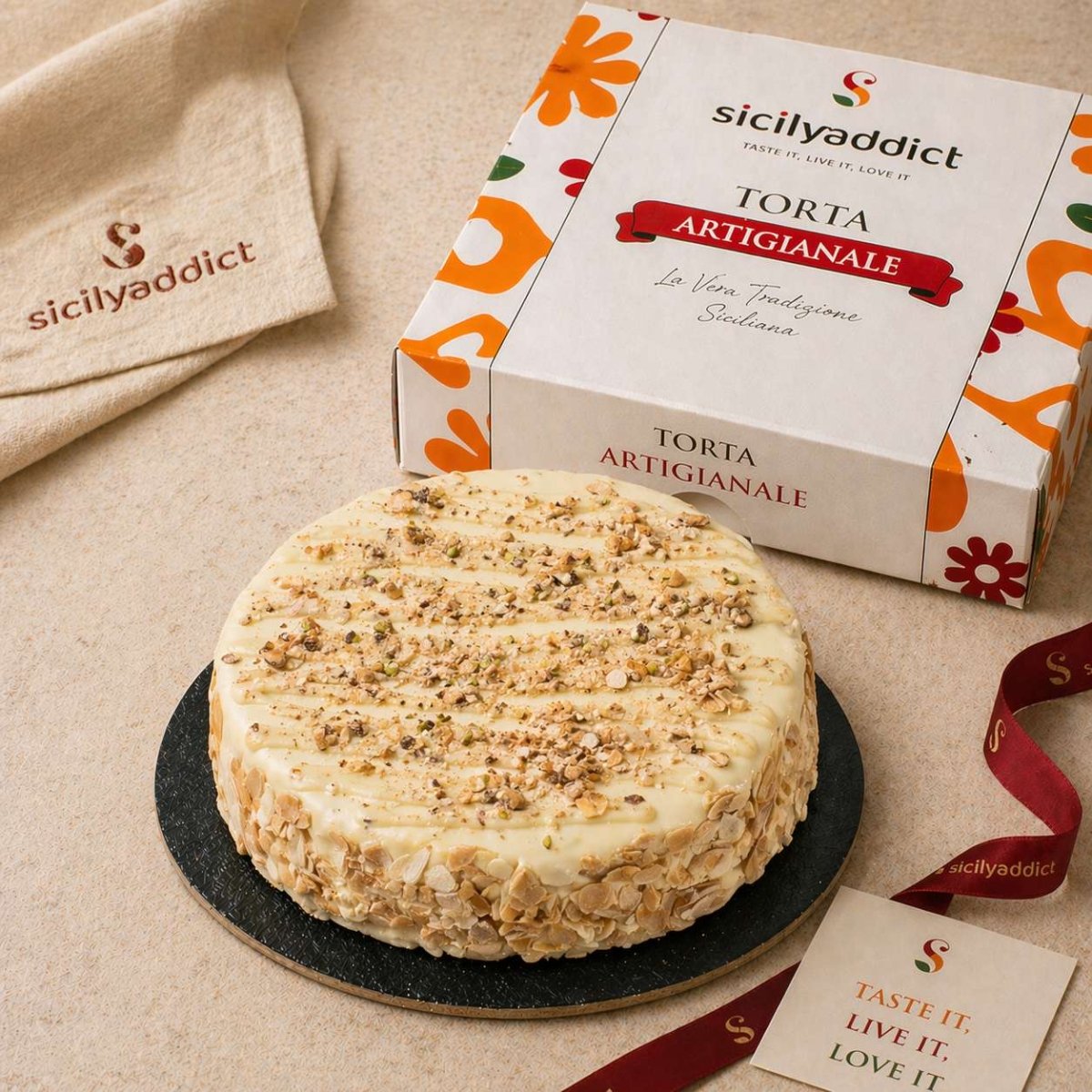 Torta con mandorle, nocciole e pistacchi 600g - SicilyAddict