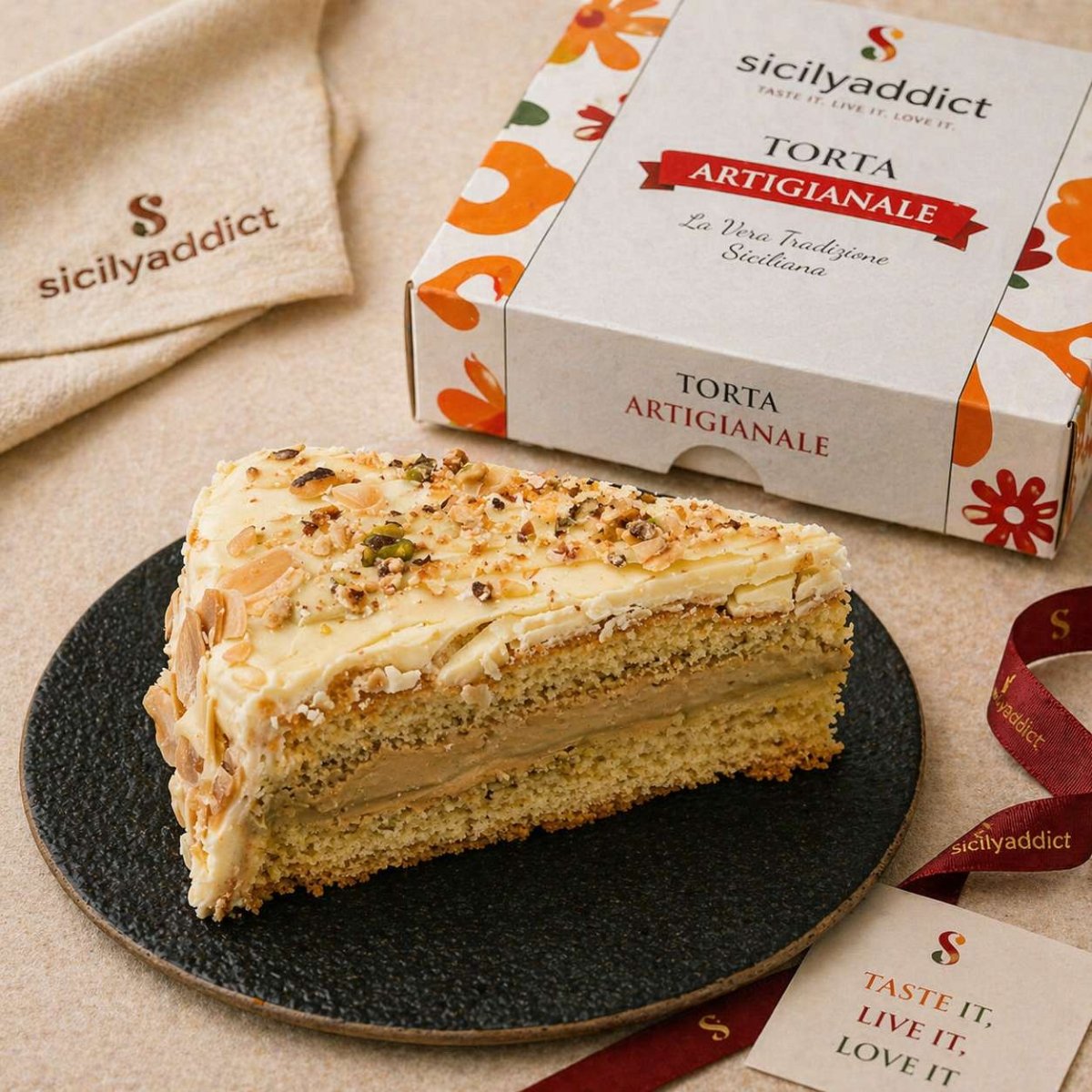 Torta con mandorle, nocciole e pistacchi 600g - SicilyAddict
