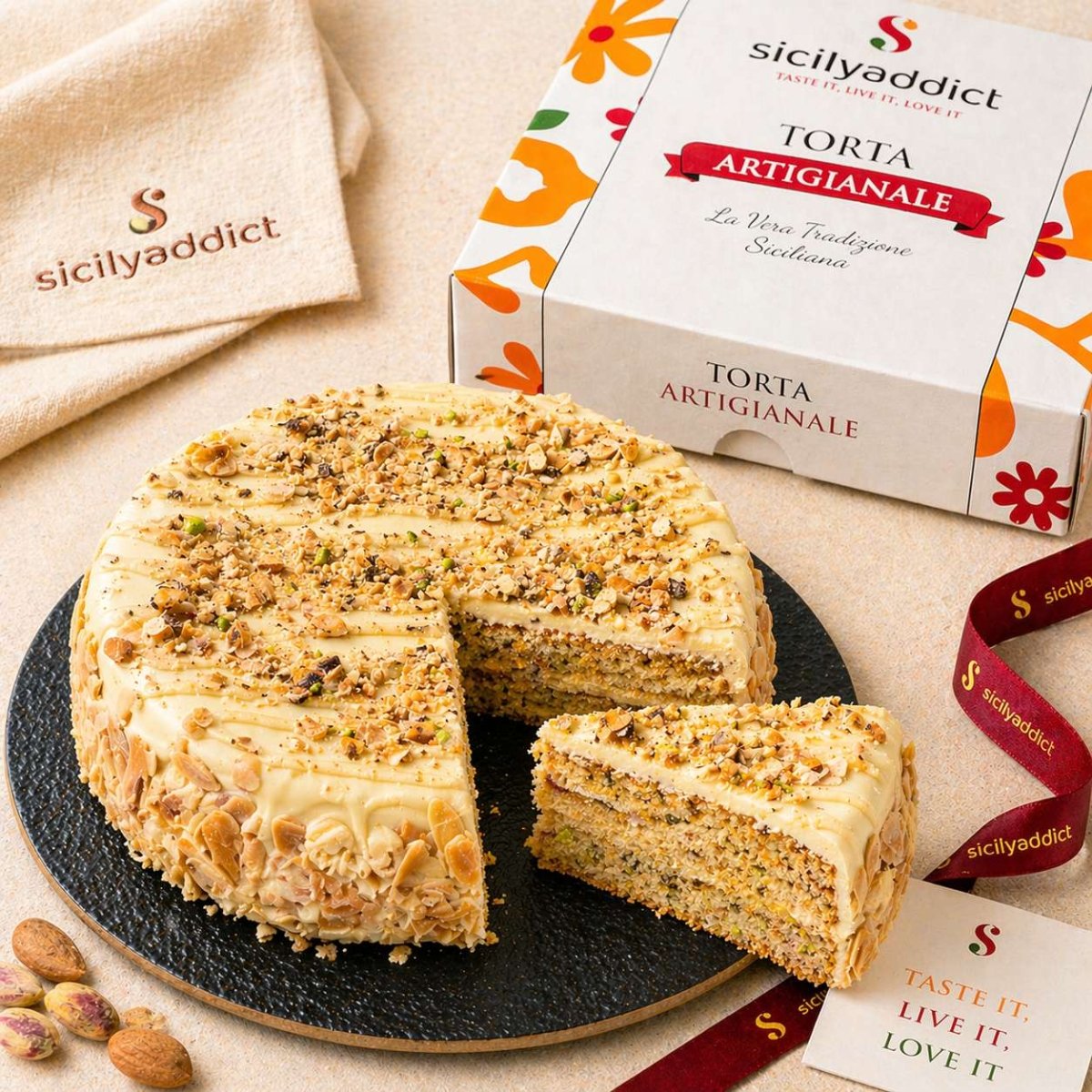 Torta con mandorle, nocciole e pistacchi 600g - SicilyAddict