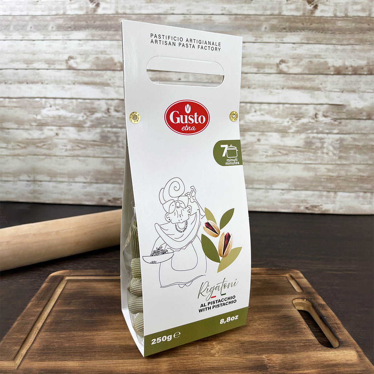 Pasta artiginale al Pistacchio fomato Rigatoni 250 g