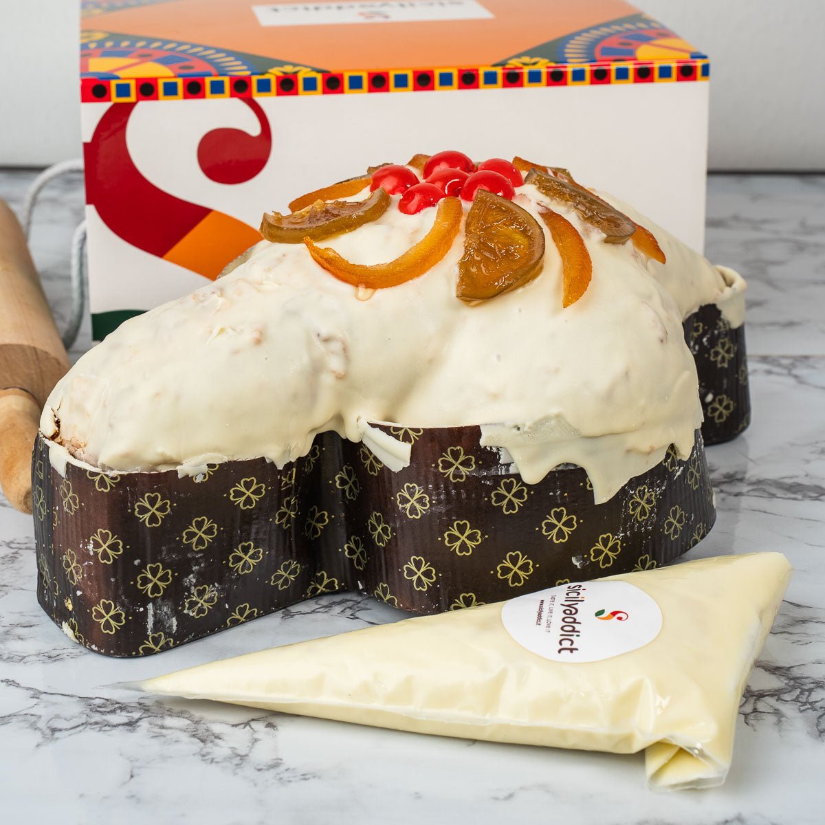 Colomba artigianale alla cassata siciliana 1Kg + sac a poche di ricotta 500g - SicilyAddict