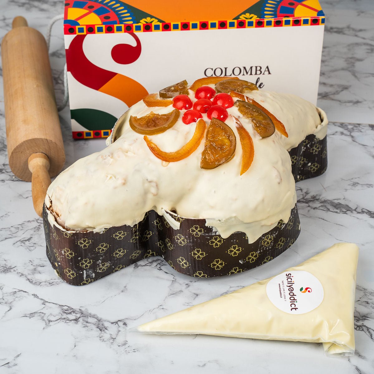 Colomba artigianale alla cassata siciliana 1Kg + sac a poche di ricotta 500g - SicilyAddict