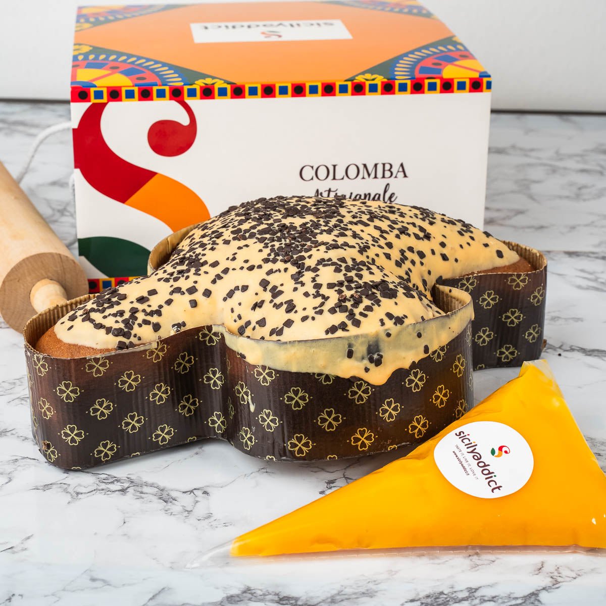 Colomba artigianale all'arancia 1kg con sac a poche di crema d'arancia - SicilyAddict