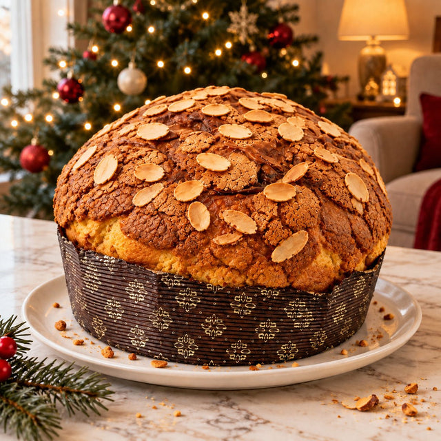 Panettone Pandorato con glassa mandorlata e mandorle a fette