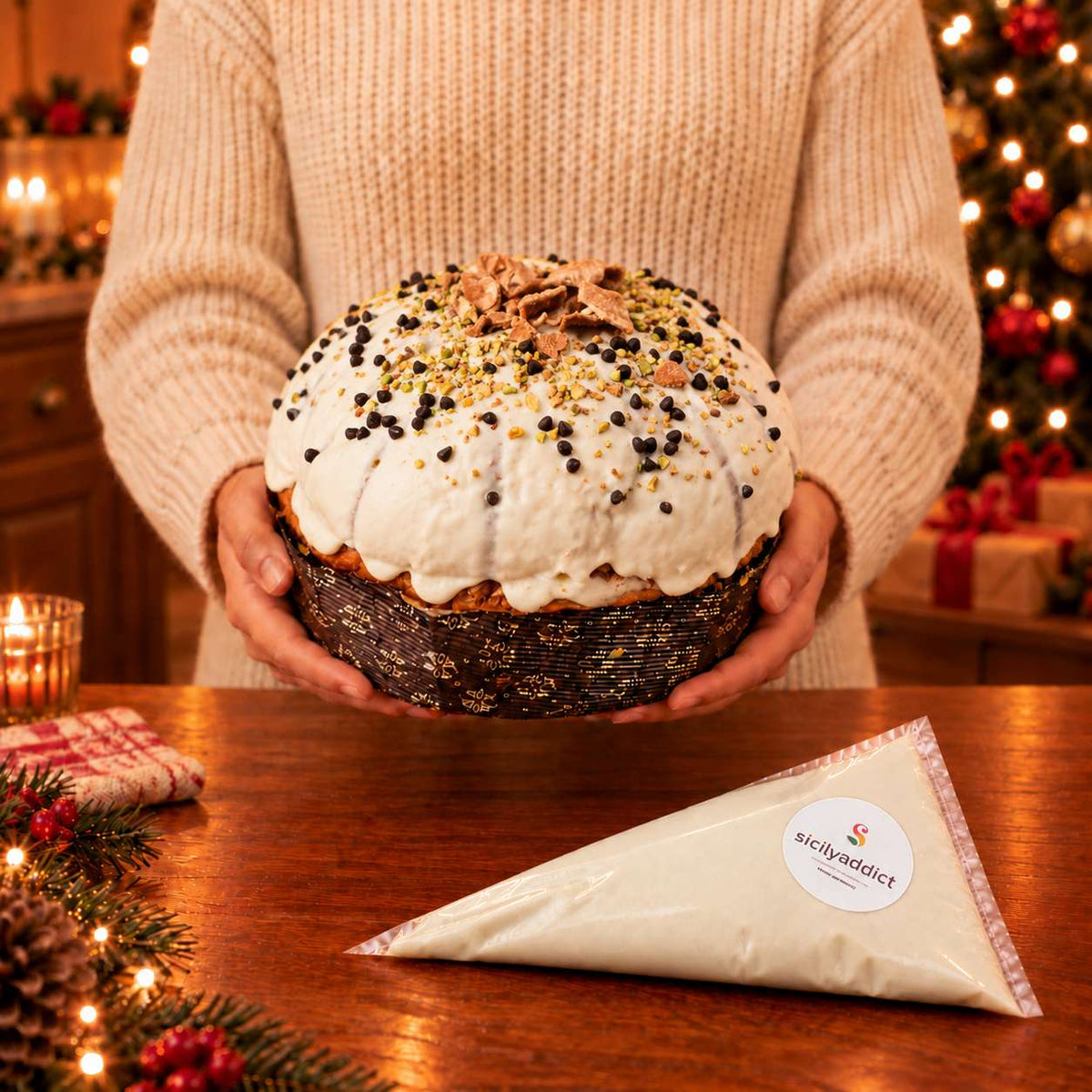 Panettone artigianale al CANNOLO SICILIANO 800 g + 500g di sac a poche di ricotta