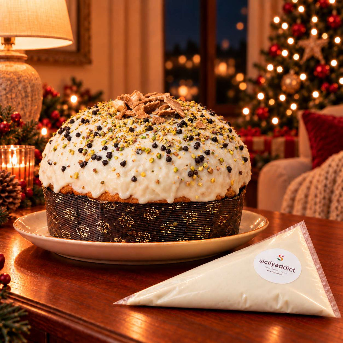 Panettone artigianale al CANNOLO SICILIANO 800 g + 500g di sac a poche di ricotta