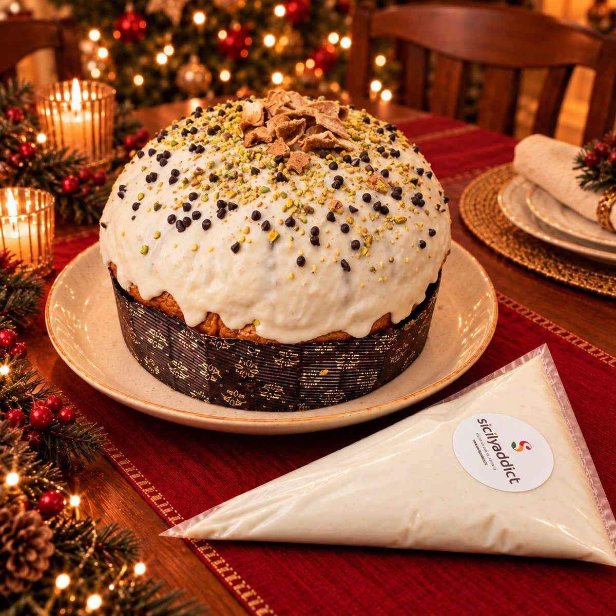 Panettone artigianale al CANNOLO SICILIANO 800 g + 500g di sac a poche di ricotta