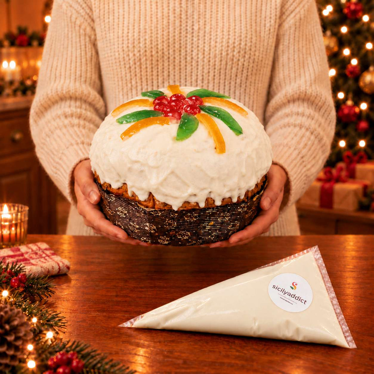 Panettone artigianale alla cassata siciliana Pancassata 800g + sac a poche di ricotta 500g