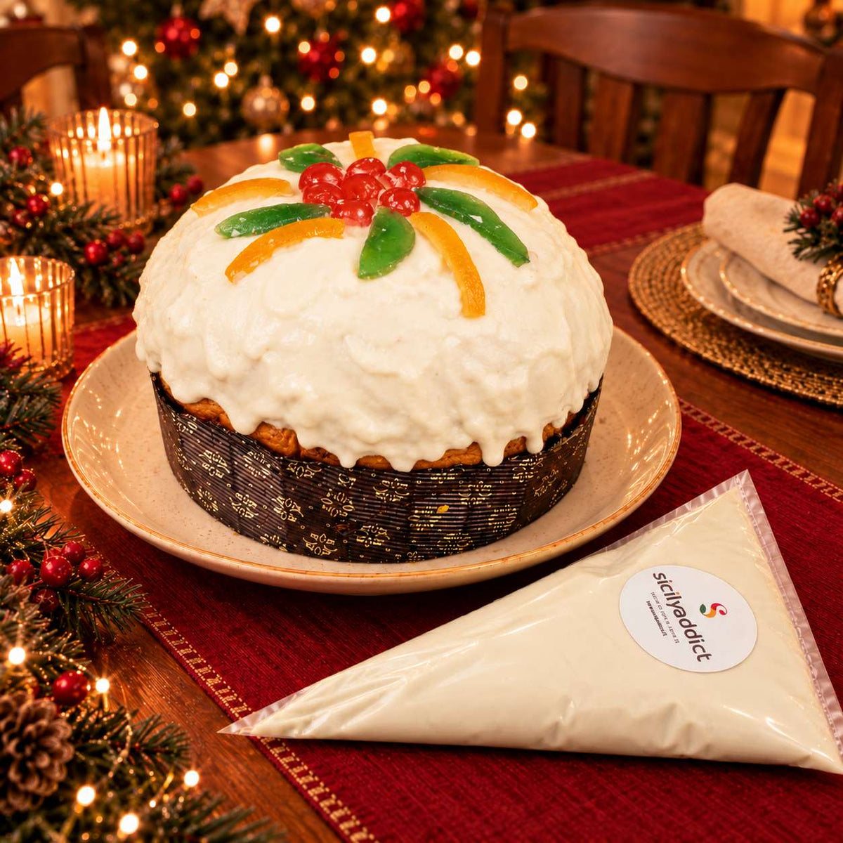 Panettone artigianale alla cassata siciliana Pancassata 800g + sac a poche di ricotta 500g