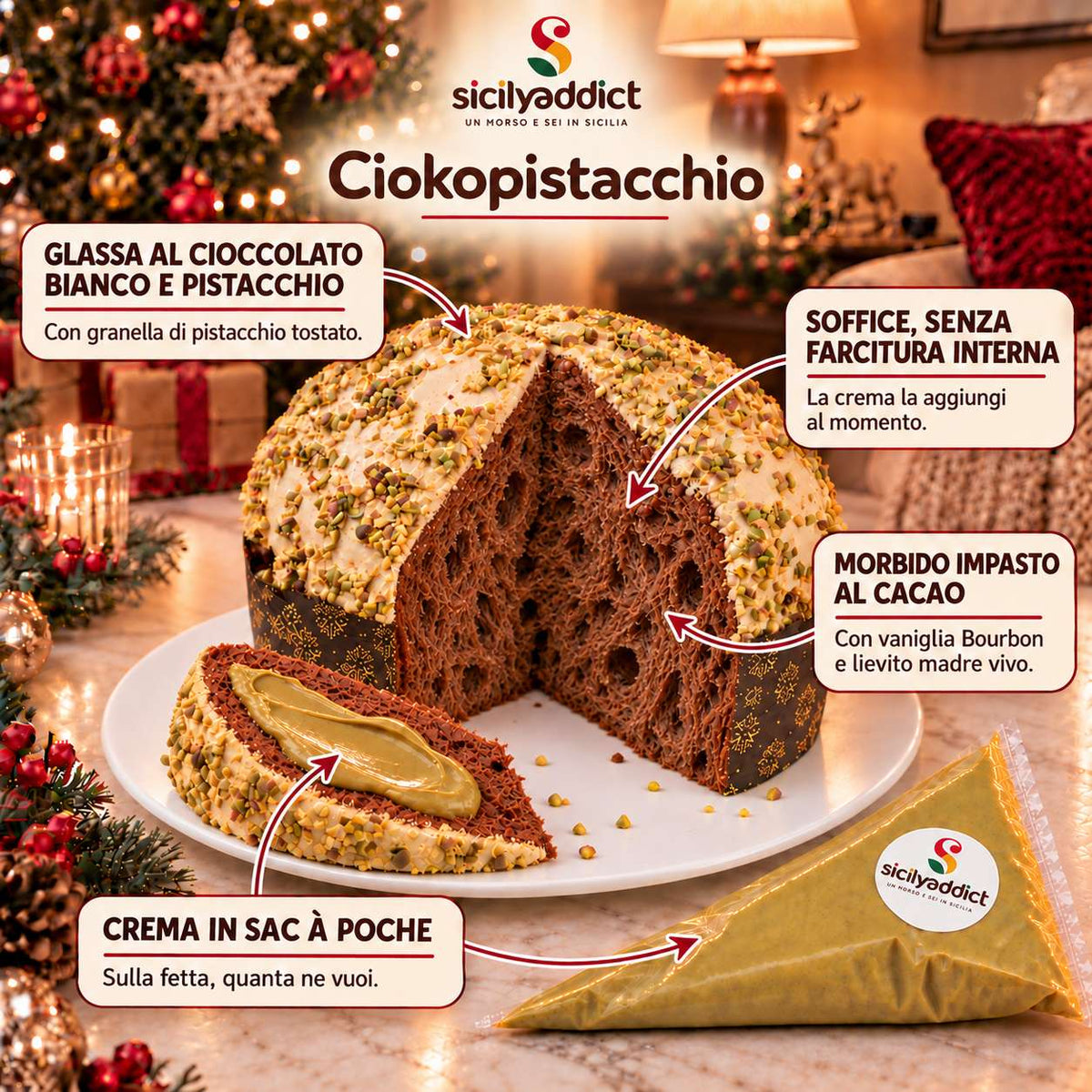 Panettone artigianale al cioccolato e pistacchio Ciokopistacchio