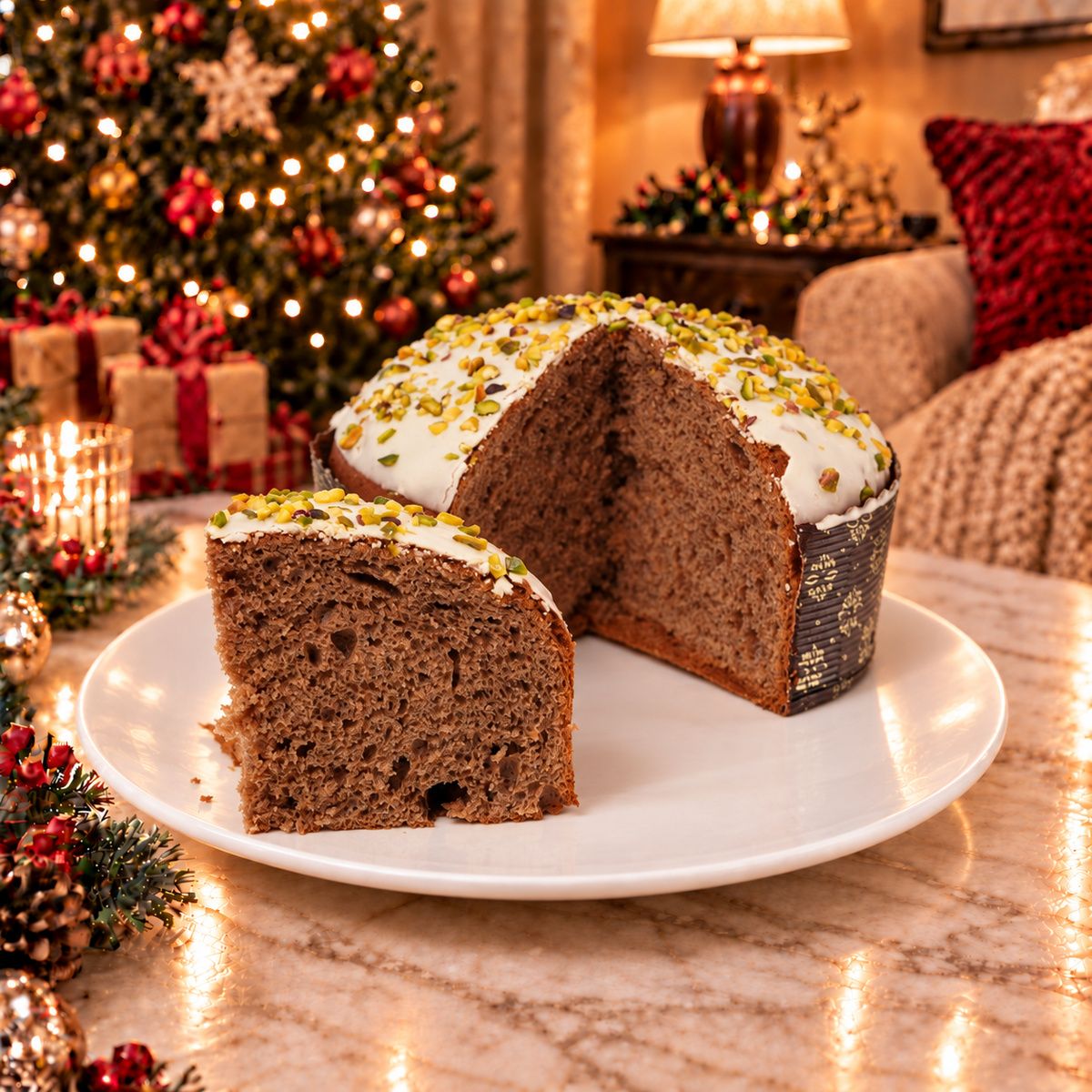 Panettone artigianale Pistacchio e Gocce di Cioccolato Bianco