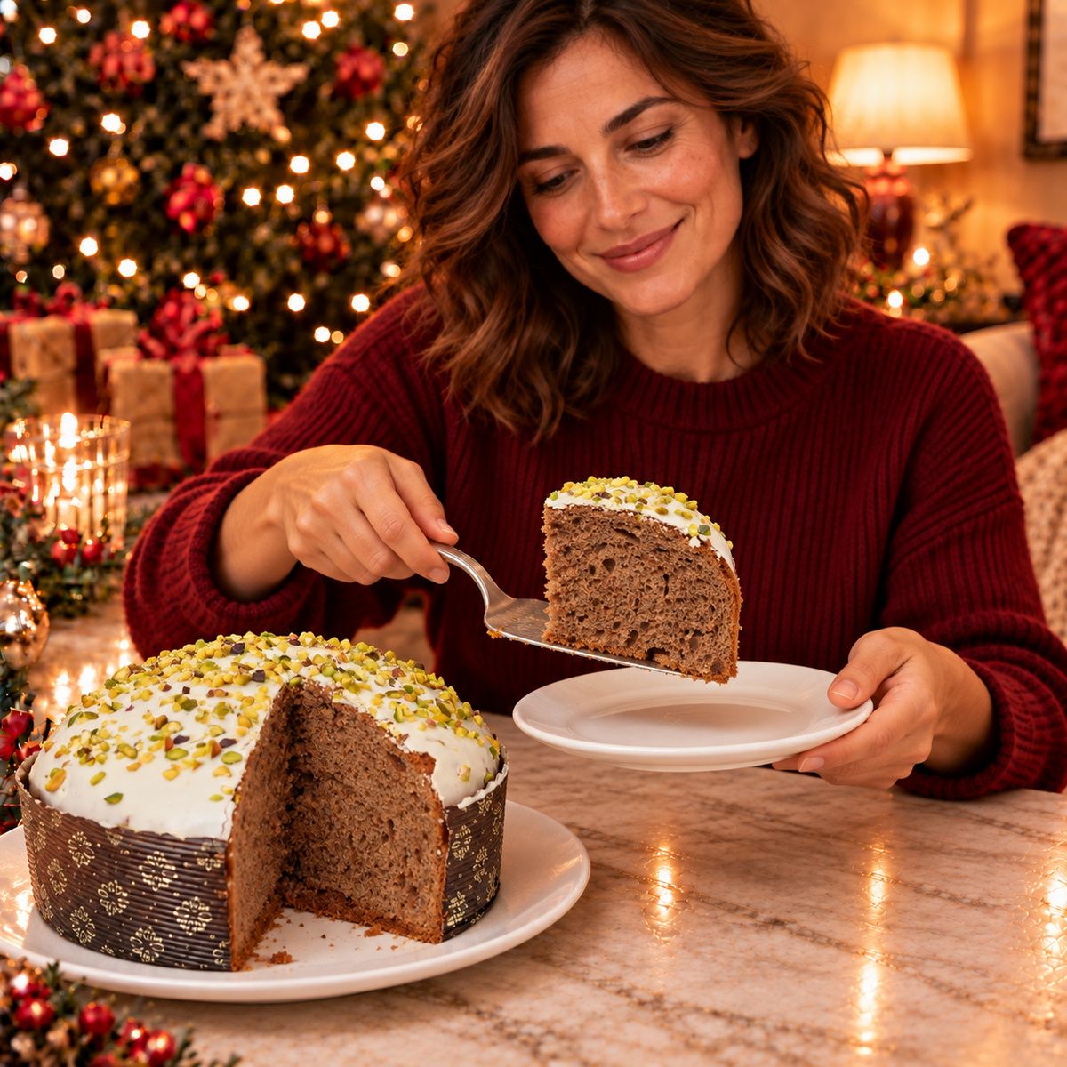 Panettone artigianale Pistacchio e Gocce di Cioccolato Bianco