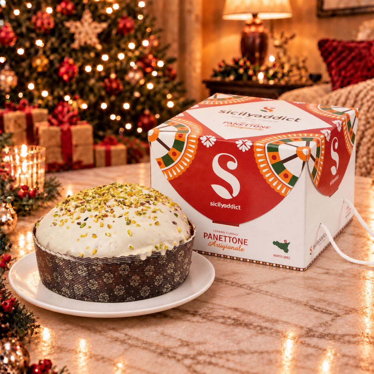 Panettone artigianale Pistacchio e Gocce di Cioccolato Bianco