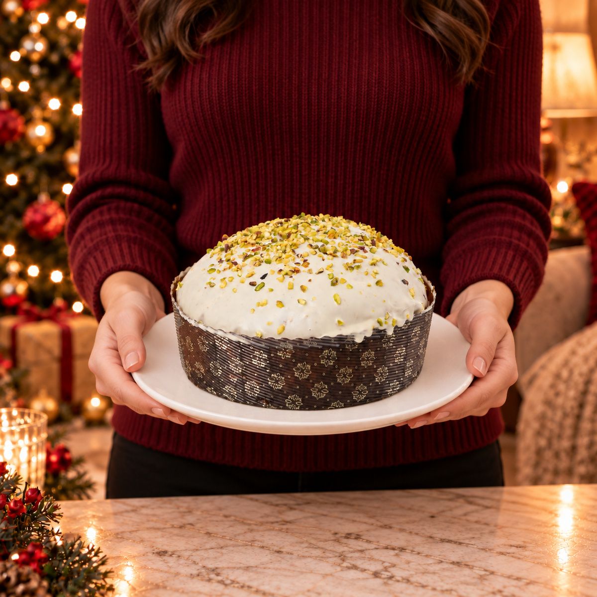 Panettone artigianale Pistacchio e Gocce di Cioccolato Bianco
