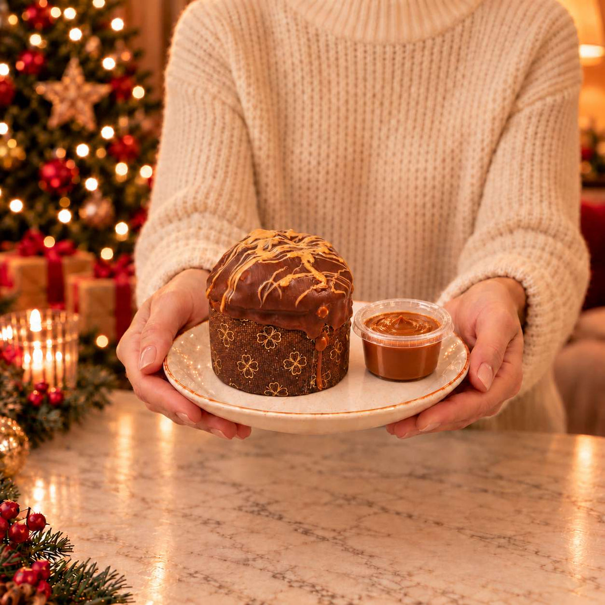 Panettoncino artigianale Caramello, Cioccolato e arachidi