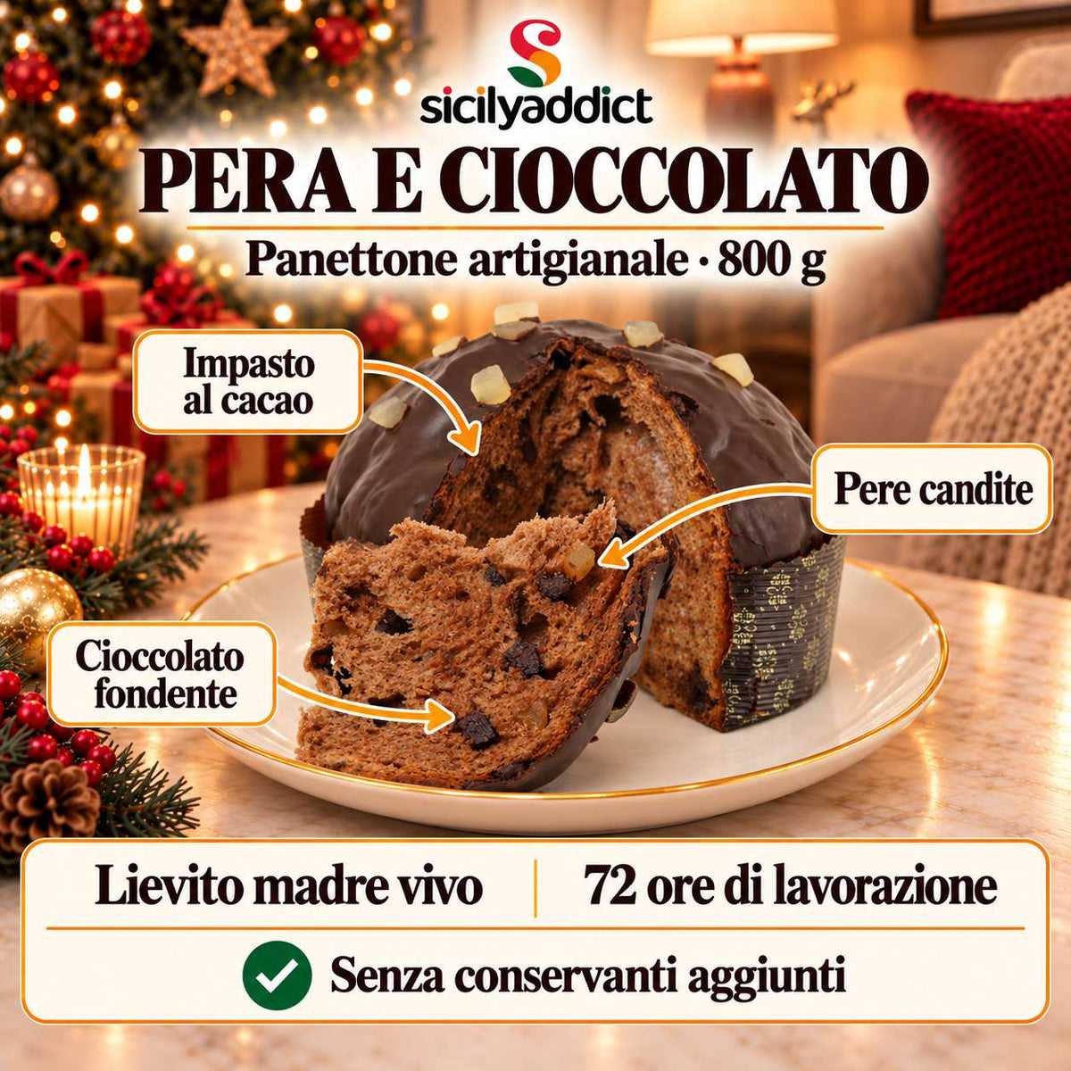 Panettone artigianale Pera e Cioccolato