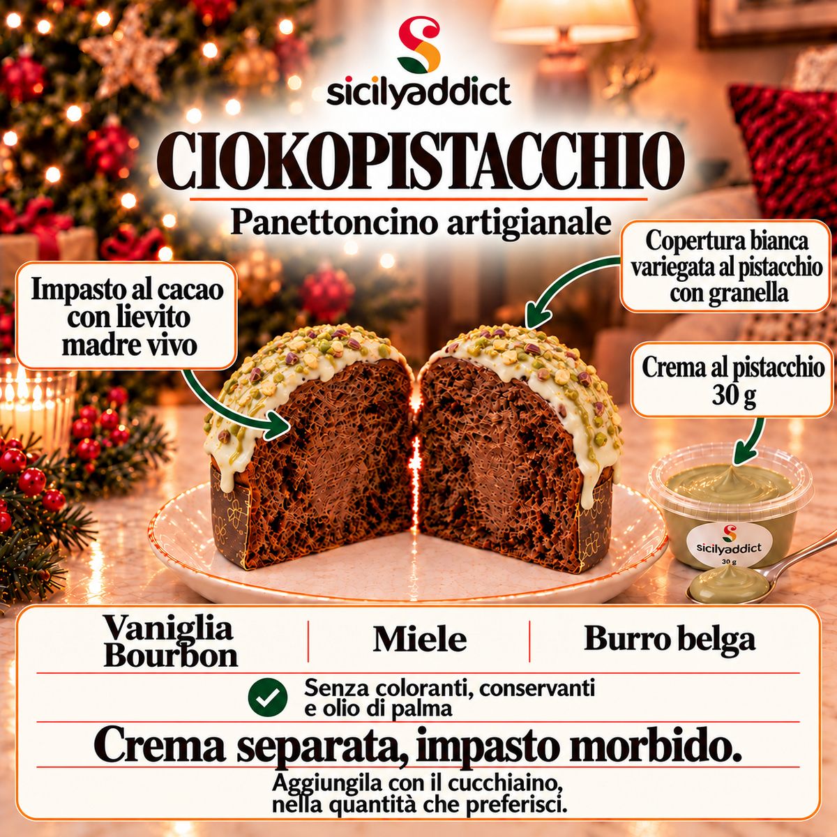 Panettoncino artigianale al cioccolato e pistacchio ciokopistacchio