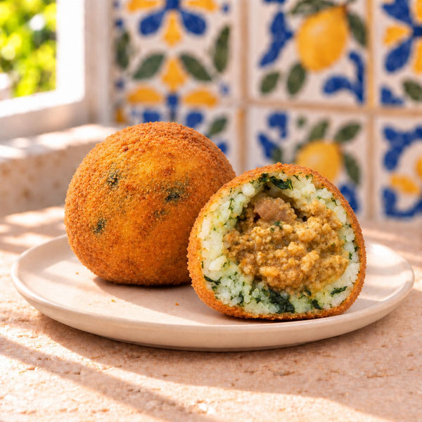 Arancini al ragù bianco con riso ai funghi e spinaci - SicilyAddict