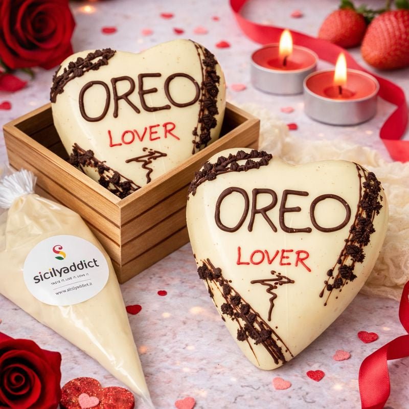 Cuore di cioccolato bianco Ciokoreo 350g + 150g sac a poche - SicilyAddict