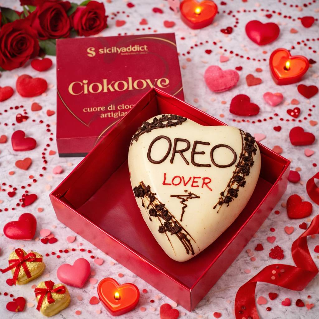 Cuore di cioccolato bianco Ciokoreo 350g + 150g sac a poche - SicilyAddict